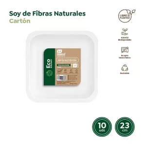 Platos Llano Cuadrado Biodegradable Blanco 23x23cm