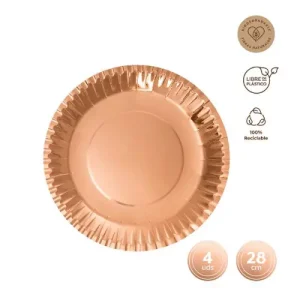 Platos Llano Redondo Oro Rosa Metalizado 28cm