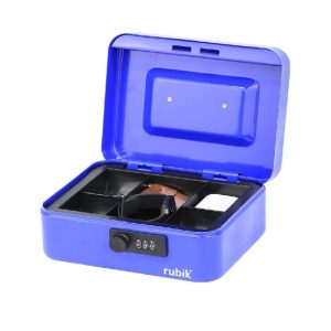Rubik – Medium Cash Box with Tray and Combination Lock, Blue
