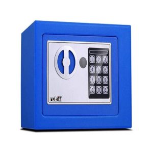 Rubik – Mini Electronic Digital Security Safe Deposit Box with Electronic Keypad Lock and Physical Key, Blue