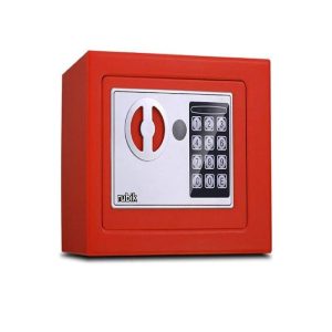 Rubik – Mini Electronic Digital Security Safe Deposit Box with Electronic Keypad Lock and Physical Key, Red