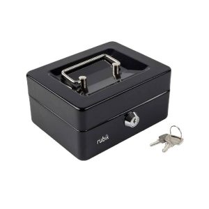 Rubik – Portable Steel Cash Safe Box Register with Tray and Lock Small, Black