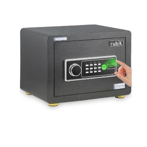 Rubik – Safe Box with Biomatric Fingerprint, Digital Keypad and Key, Black – RBD125